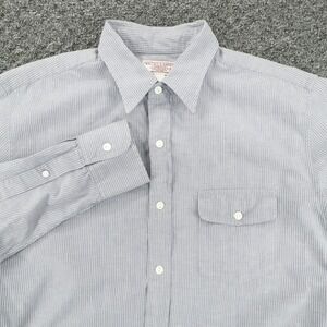 Wallace Barnes Shirt Mens Medium Blue Stripe Linen Cotton Button Up Casual